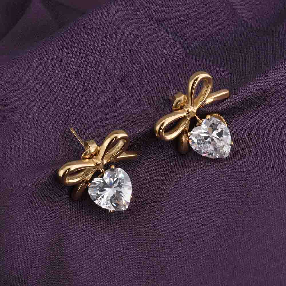 Waterproof Zircon & Bow Stud Earrings