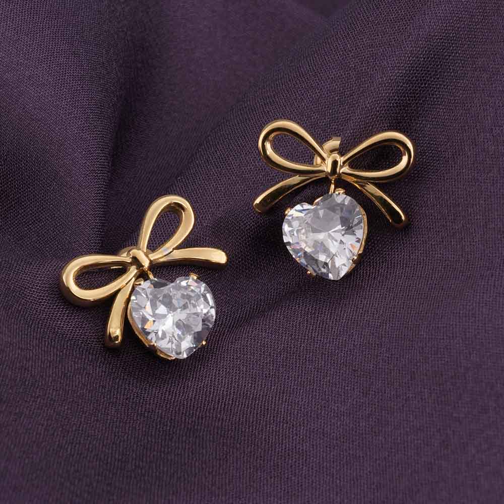 Waterproof Zircon & Bow Stud Earrings
