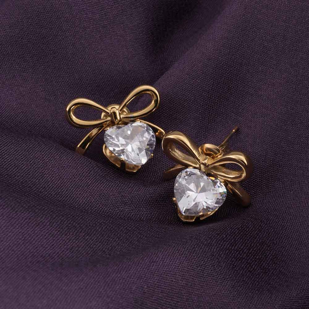 Waterproof Zircon & Bow Stud Earrings