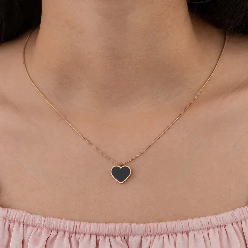 Rose Gold Reversible Mop Heart Necklace-18K Gold Plated Anti Tarnish Pearly Palace