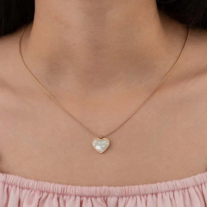 Rose Gold Reversible Mop Heart Necklace-18K Gold Plated Anti Tarnish Pearly Palace