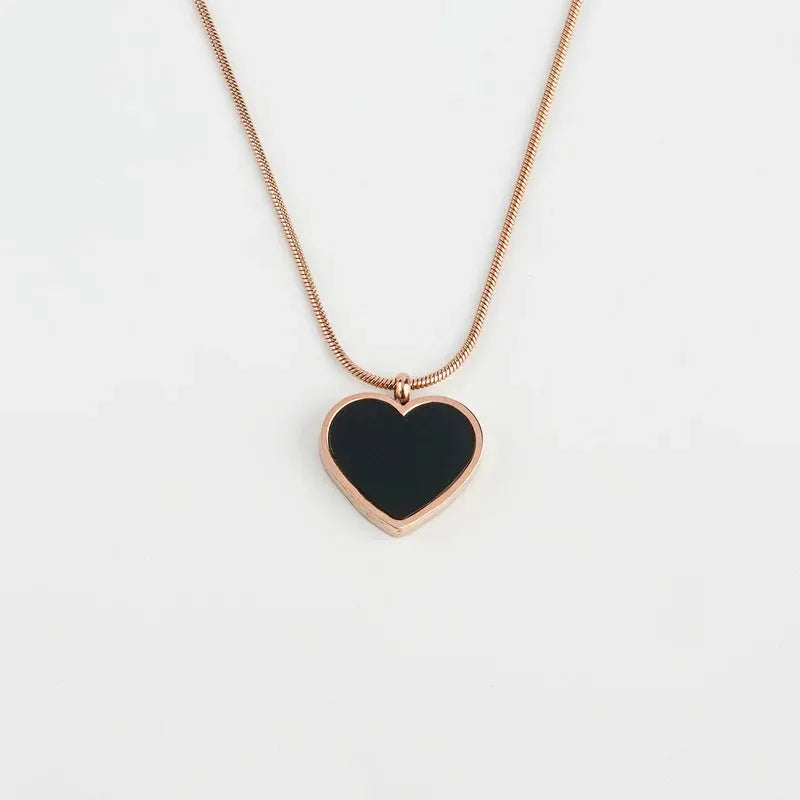 Rose Gold Reversible Mop Heart Necklace-18K Gold Plated Anti Tarnish Pearly Palace