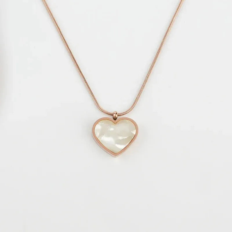 Rose Gold Reversible Mop Heart Necklace-18K Gold Plated Anti Tarnish Pearly Palace