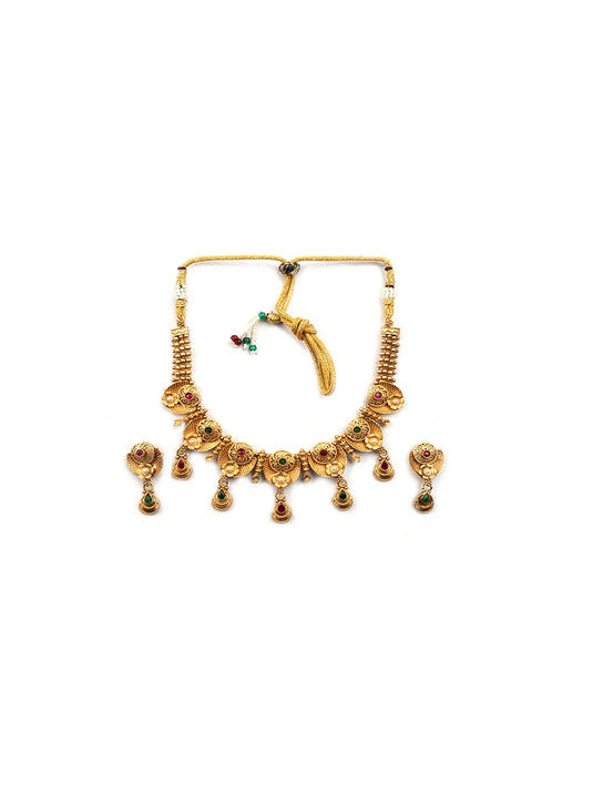 Gold Plated Kempu Hydra Rajwadi Necklace Set