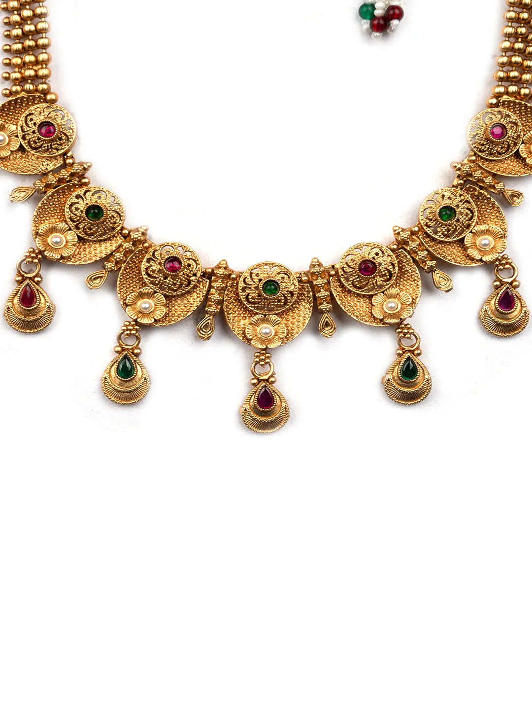 Gold Plated Kempu Hydra Rajwadi Necklace Set