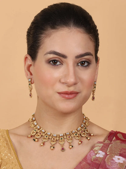 Luxurious Gold Plated Rajwadi Necklace Set