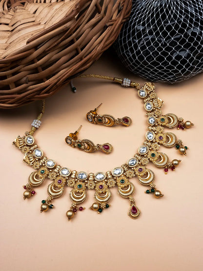 Luxurious Gold Plated Rajwadi Necklace Set