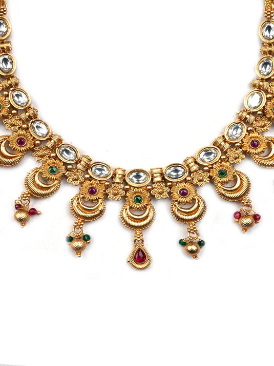 Luxurious Gold Plated Rajwadi Necklace Set