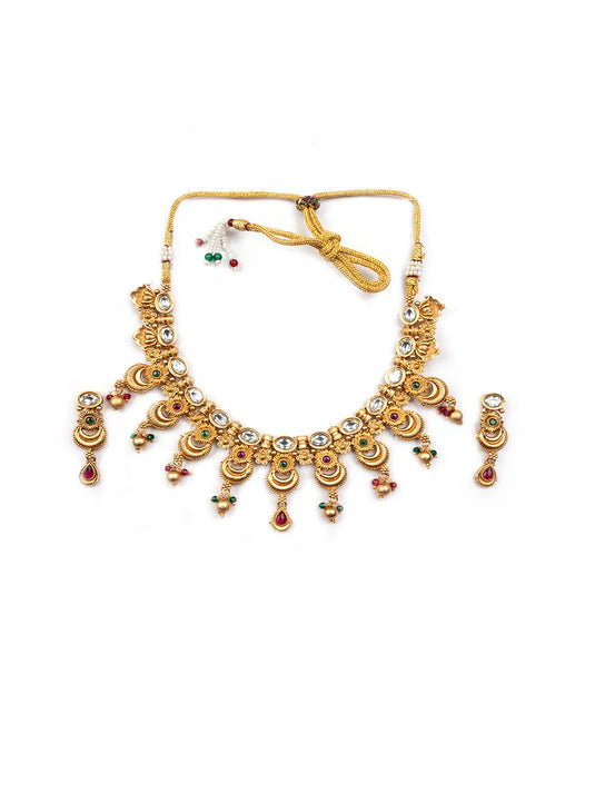 Luxurious Gold Plated Rajwadi Necklace Set