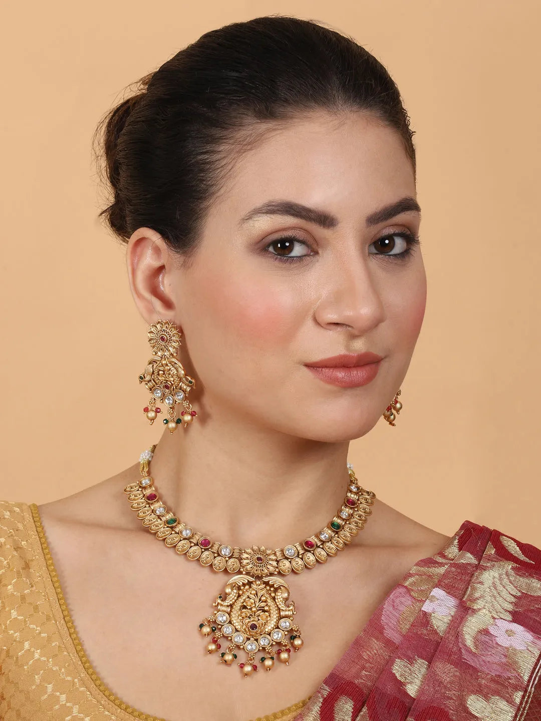 Elegant Kempu Rajwadi Drop Style Necklace Set