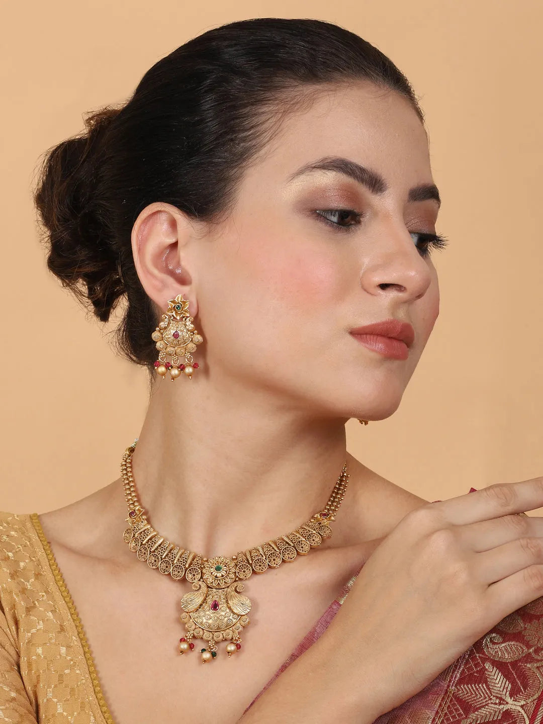 Gold Plated Rajwadi Mayuraksh Necklace Set