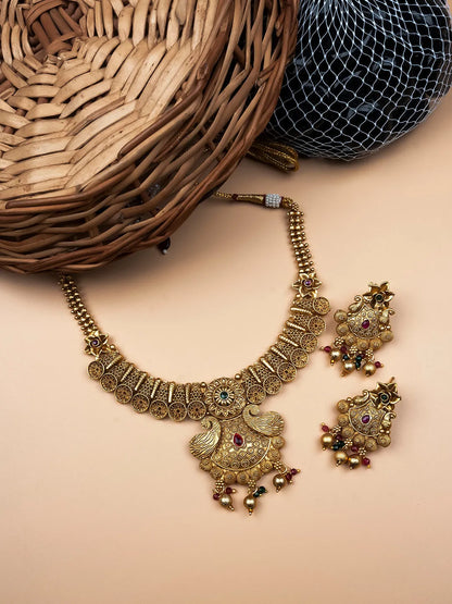 Gold Plated Rajwadi Mayuraksh Necklace Set