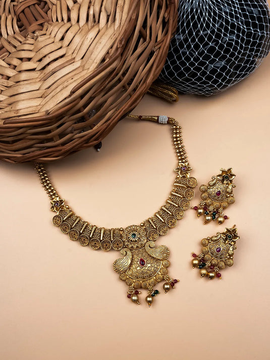 Gold Plated Rajwadi Mayuraksh Necklace Set