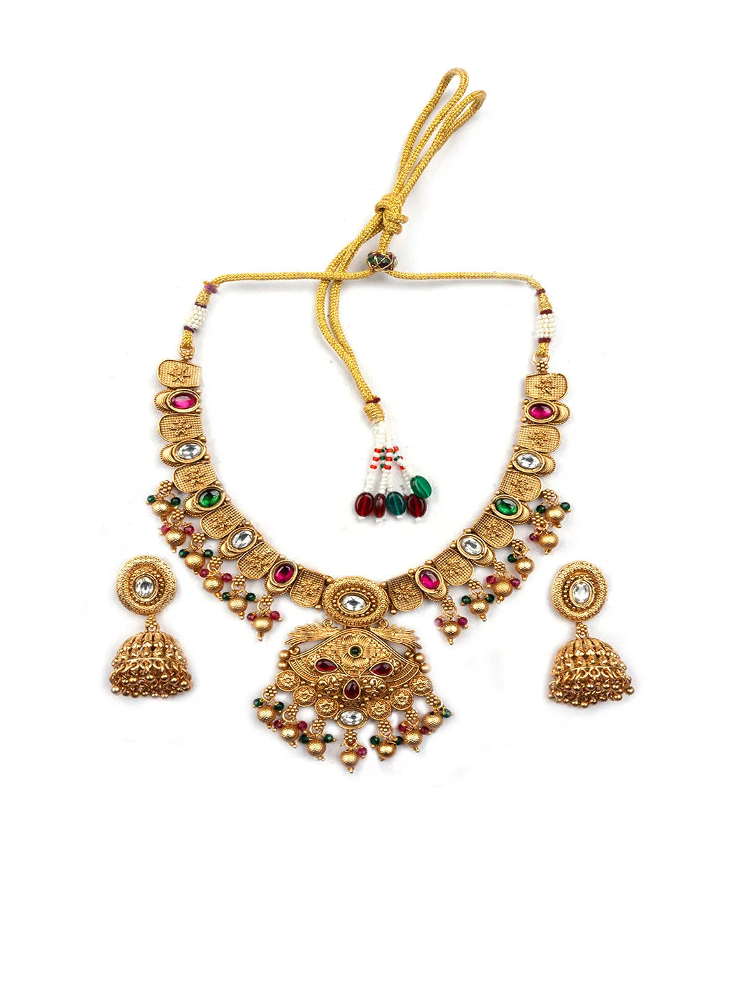 Regal Rajwadi Kempu Necklace Set With Statement Earrings