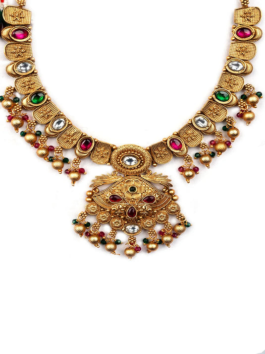 Regal Rajwadi Kempu Necklace Set With Statement Earrings