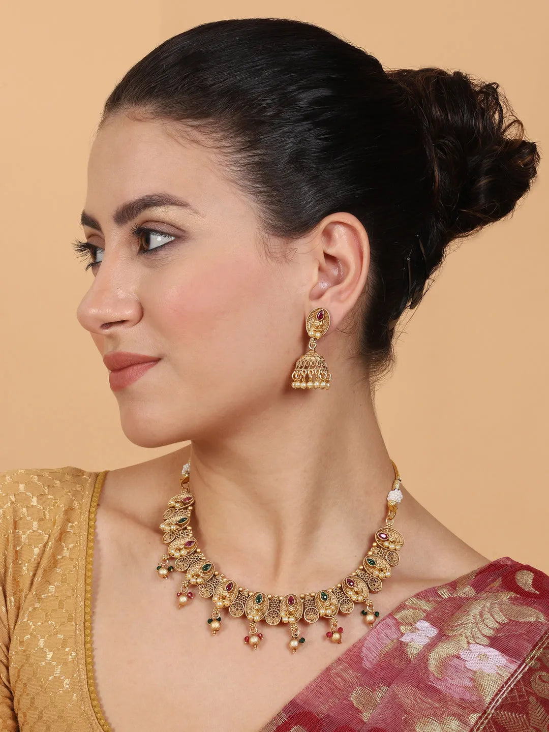 Gold Plated Rajwadi Bela Necklace Set