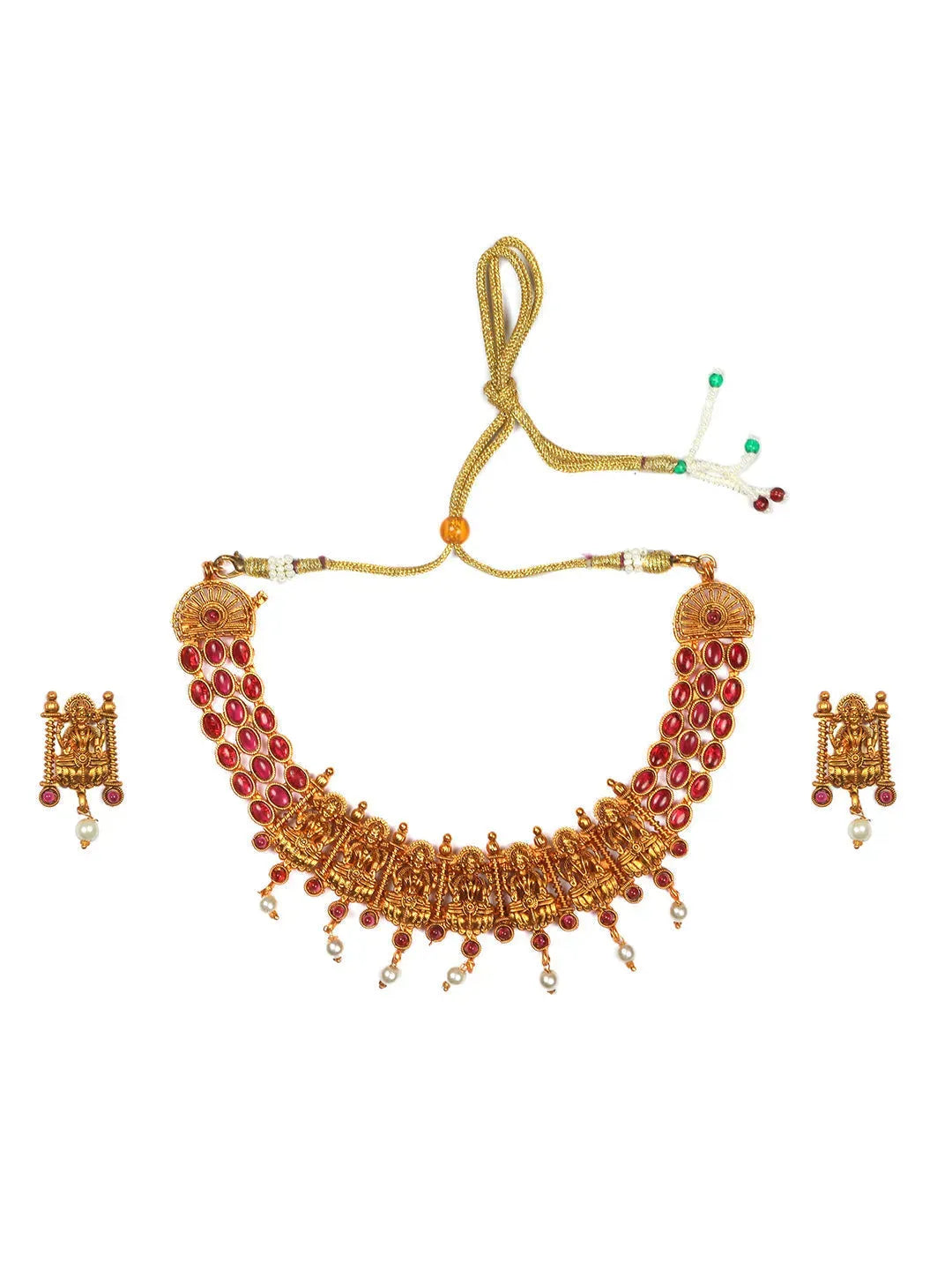 Traditional Laxmi Red Kemp Necklace Set