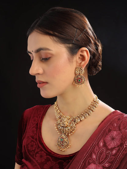 Traditional Gold Plated Lakshmi Gaj Necklace Set