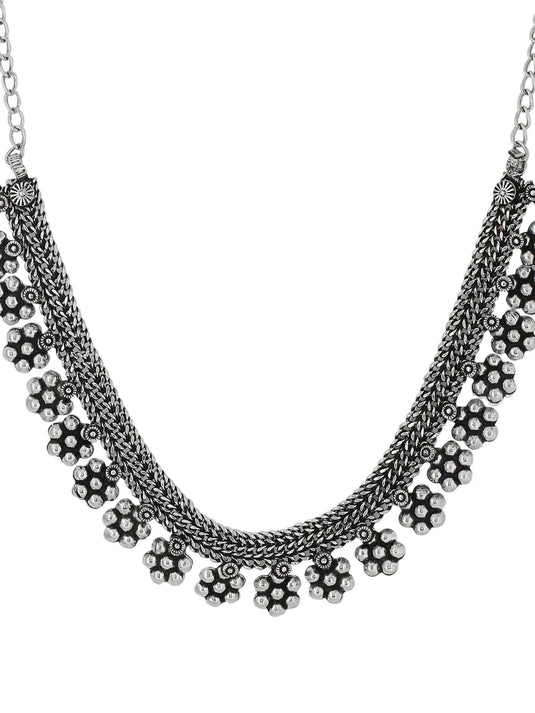 Silver Toned Oxidised Beaded Necklace