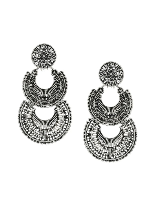 Silver plated crescent shaped drop earrings