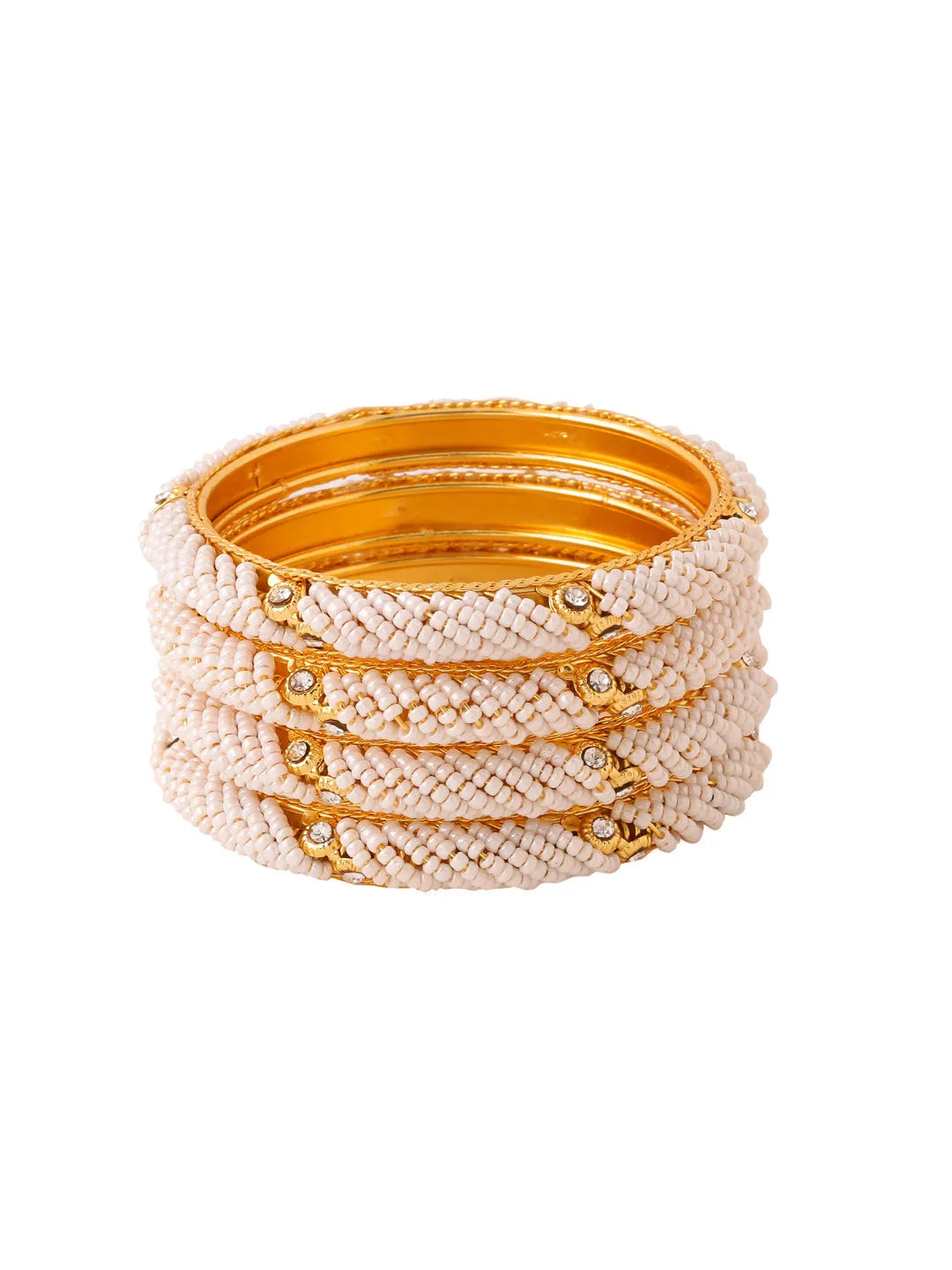 Set Of 4 Gold-Plated Traditional Pearls Beaded Bangles