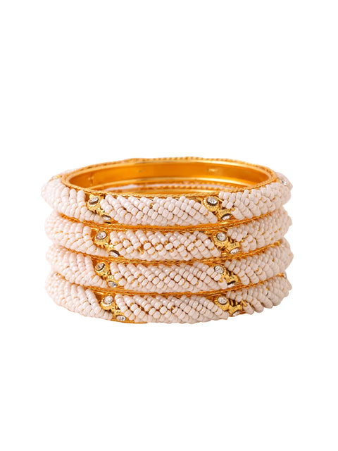 Set Of 4 Gold-Plated Traditional Pearls Beaded Bangles