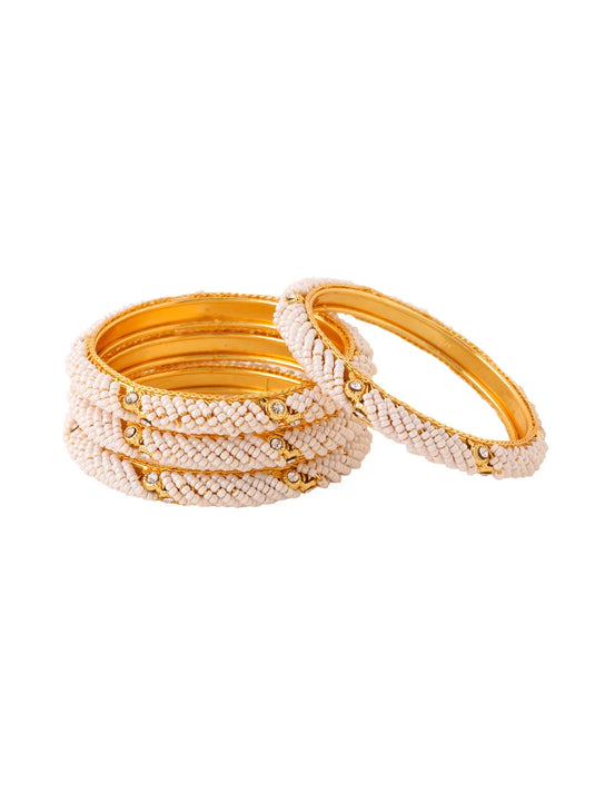 Set Of 4 Gold-Plated Traditional Pearls Beaded Bangles