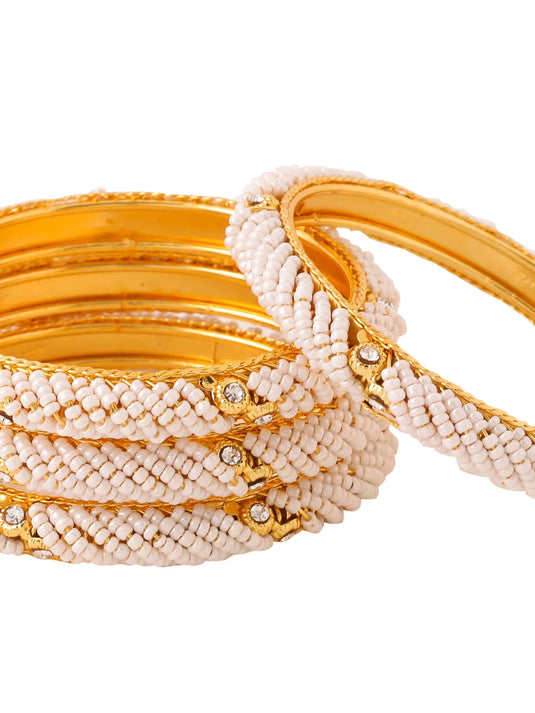 Set Of 4 Gold-Plated Traditional Pearls Beaded Bangles