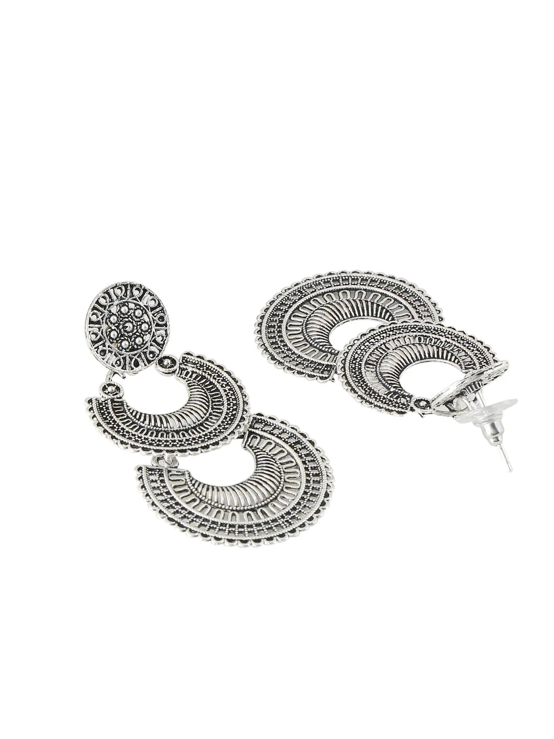 Silver plated crescent shaped drop earrings