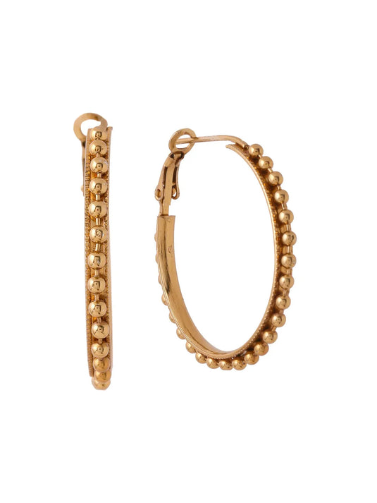 Gold Toned Beaded Circular Hoop Earrings