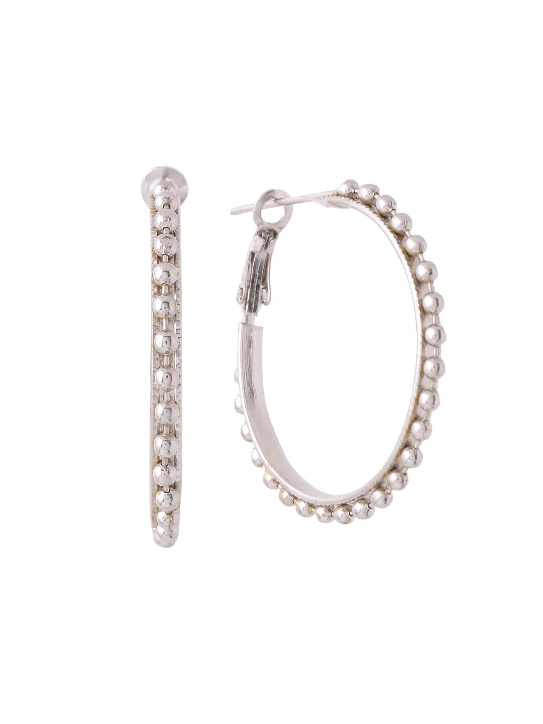 Silver Toned Beaded Circular Hoop Earrings