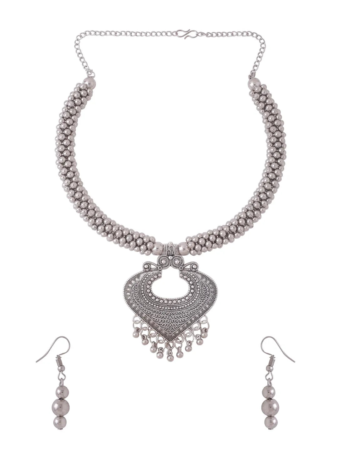 Silver Toned Oxidised Jewellery Set