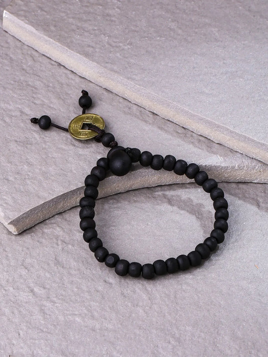 unisex black beads adjustable bracelet