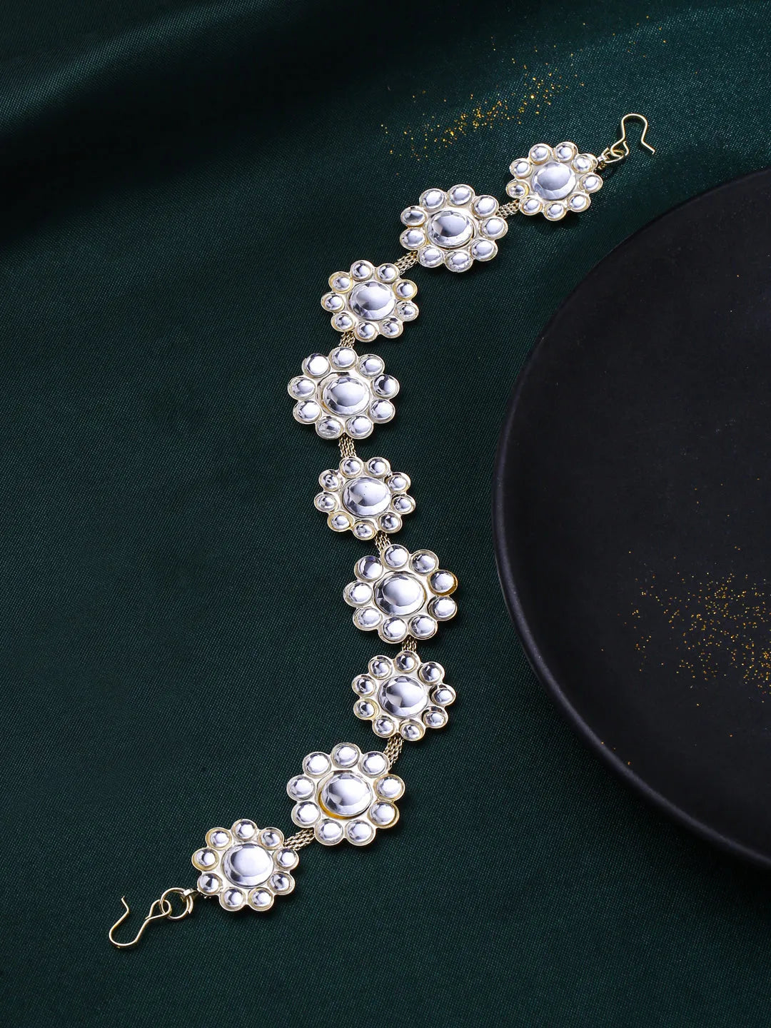 Gold Plated White Kundan Studded and beaded Matha Patti