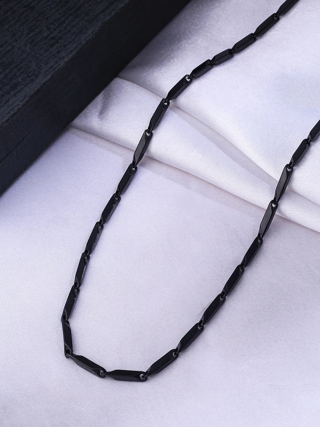 Men Black -Toned Stainless Steel Rhodium Plated Chain