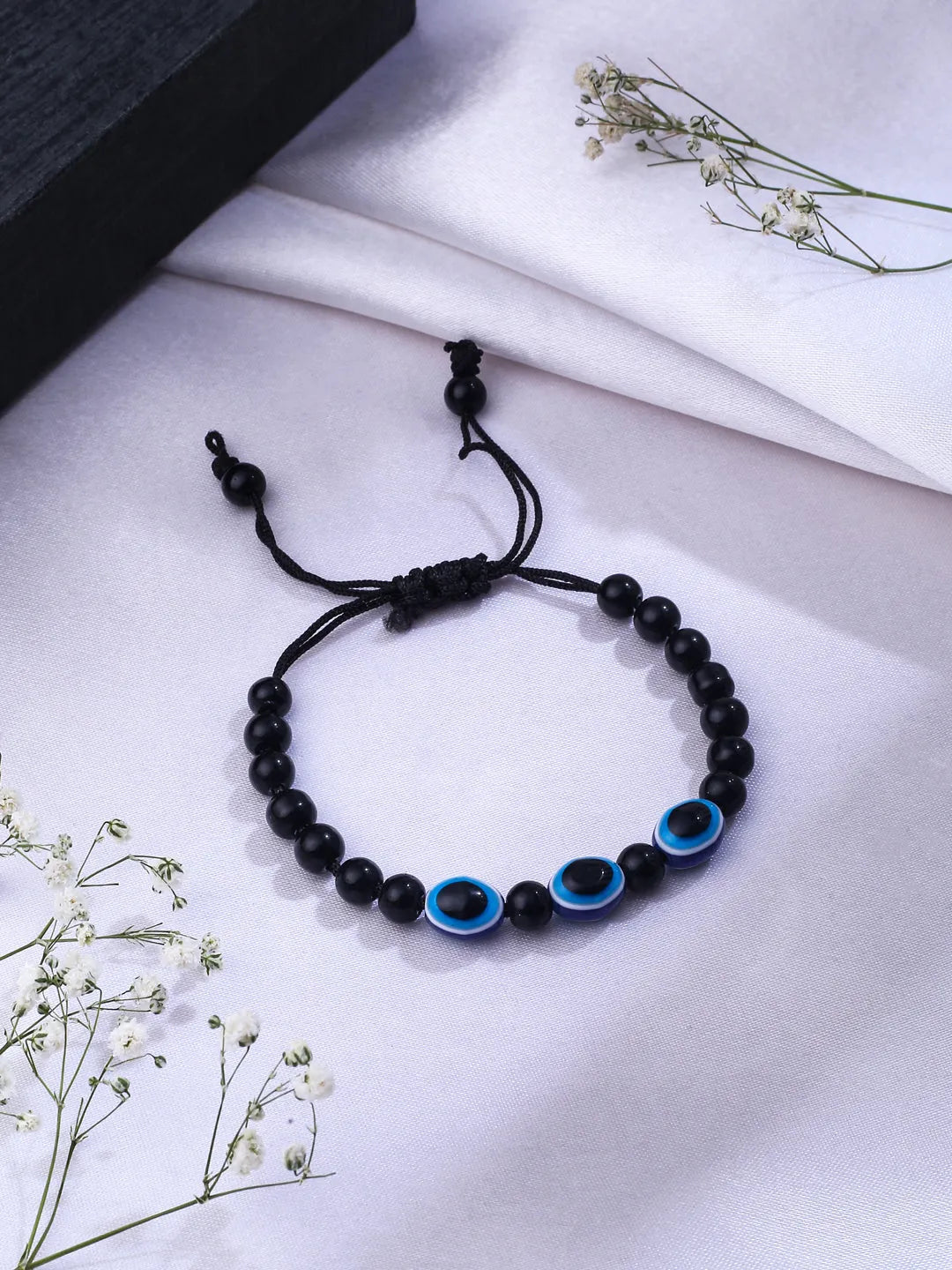 unisex black evil eye beaded adjsutable bracelet