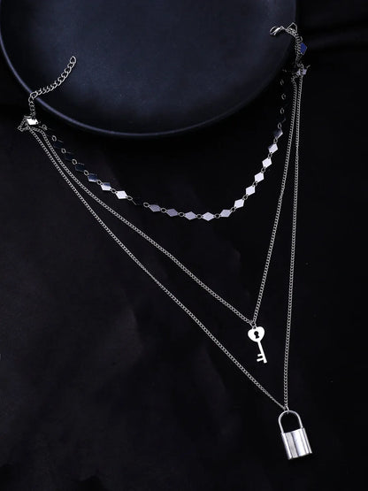 3 Layered Silver Toned Chain Set