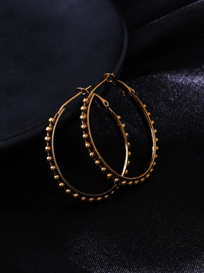 Gold Toned Beaded Circular Hoop Earrings