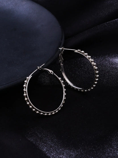 Silver Toned Beaded Circular Hoop Earrings