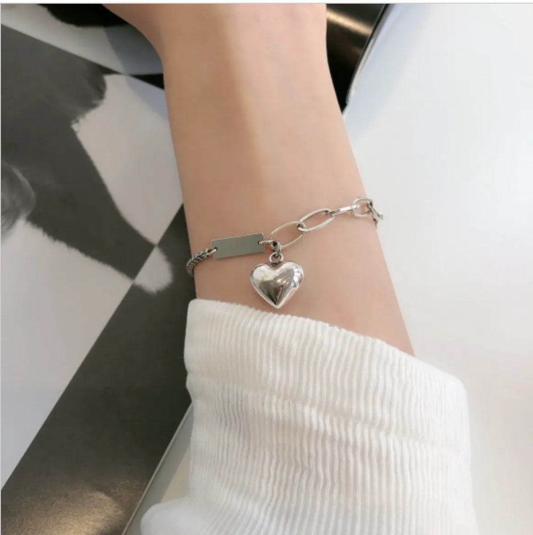 Engravable Heart Charm Sterling Silver Bracelet - Set Of 1 Destiny Jewels