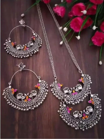 Combo Of 2 Silver-Plated Stone Studded &amp; Beaded Jewellery Set Samridhi DC