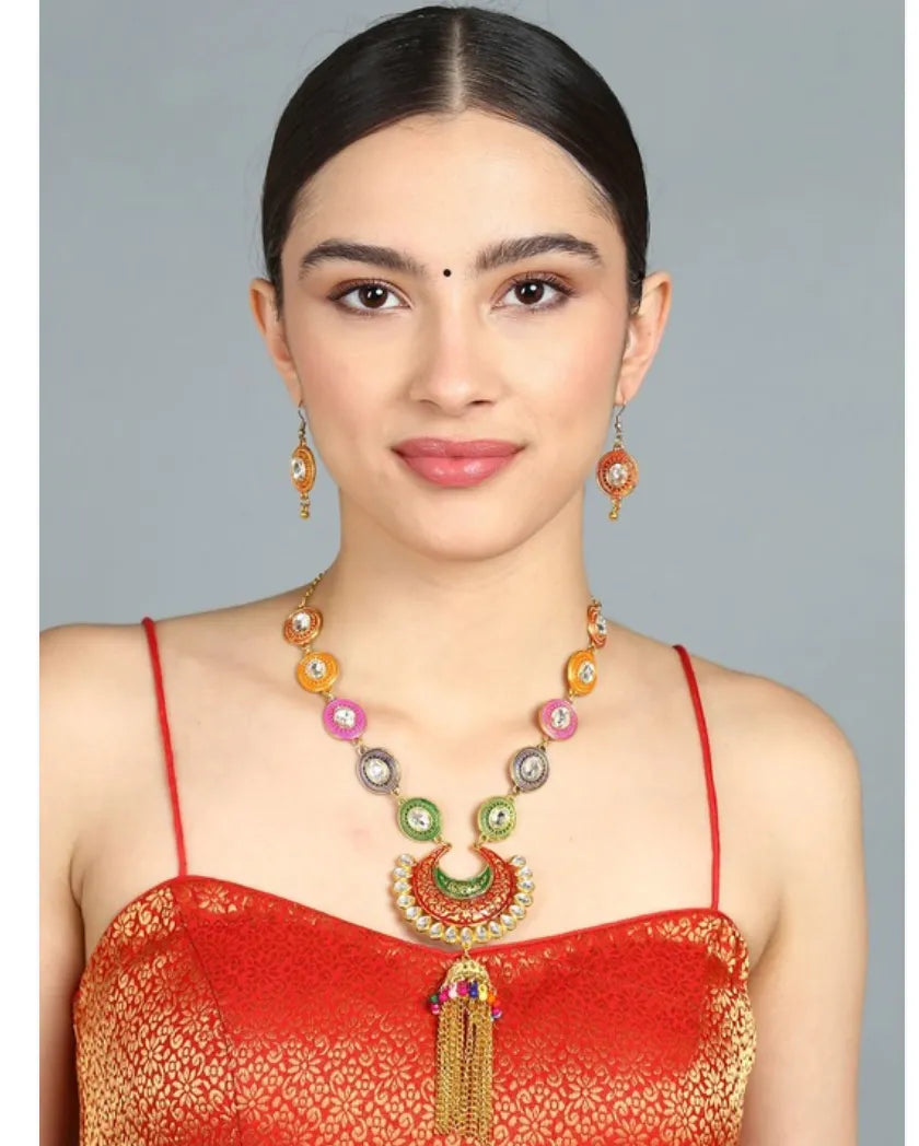 Elegant Silver - Plated Mutlicolor Oxidised Jewellery Set Samridhi DC