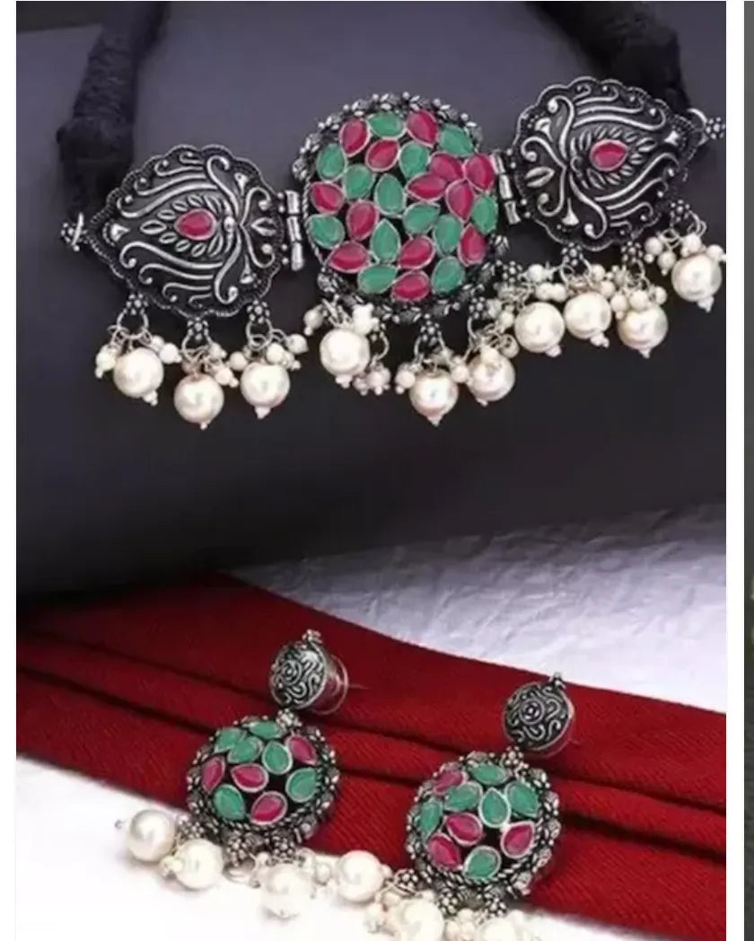 Multicolor Silver Plated Oxidised Jewellery Set Samridhi DC