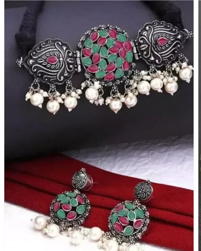 Multicolor Silver Plated Oxidised Jewellery Set Samridhi DC