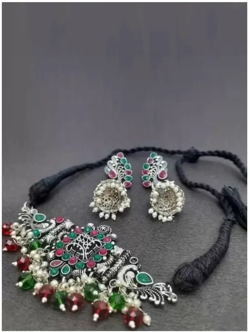 Oxidised Multicolor Silver Plated Jewellery Set Samridhi DC