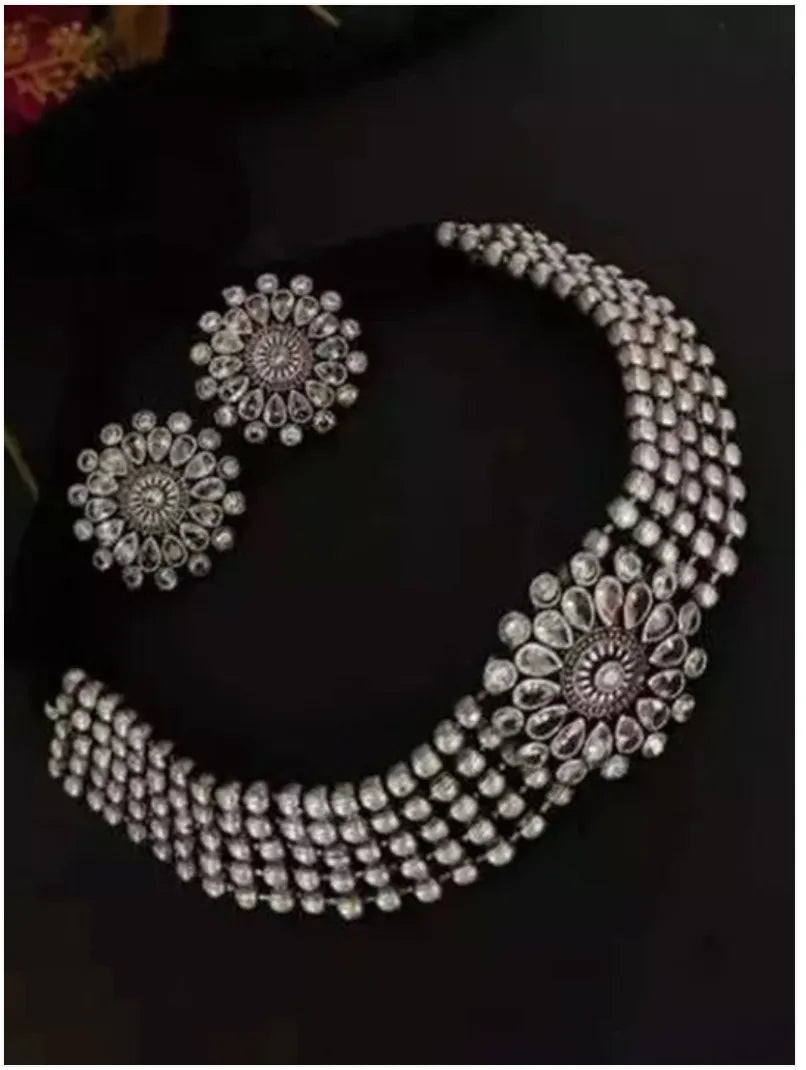 Combo Of 2 Silver-Plated Stone Studded &amp; Beaded Jewellery Set Samridhi DC