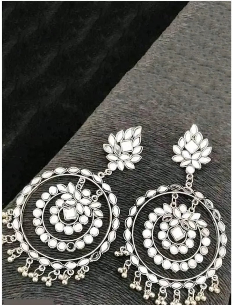 Combo Of 2 Oxidised Silver Plated Mirror Studded Round Shape Drop Earrings Samridhi DC