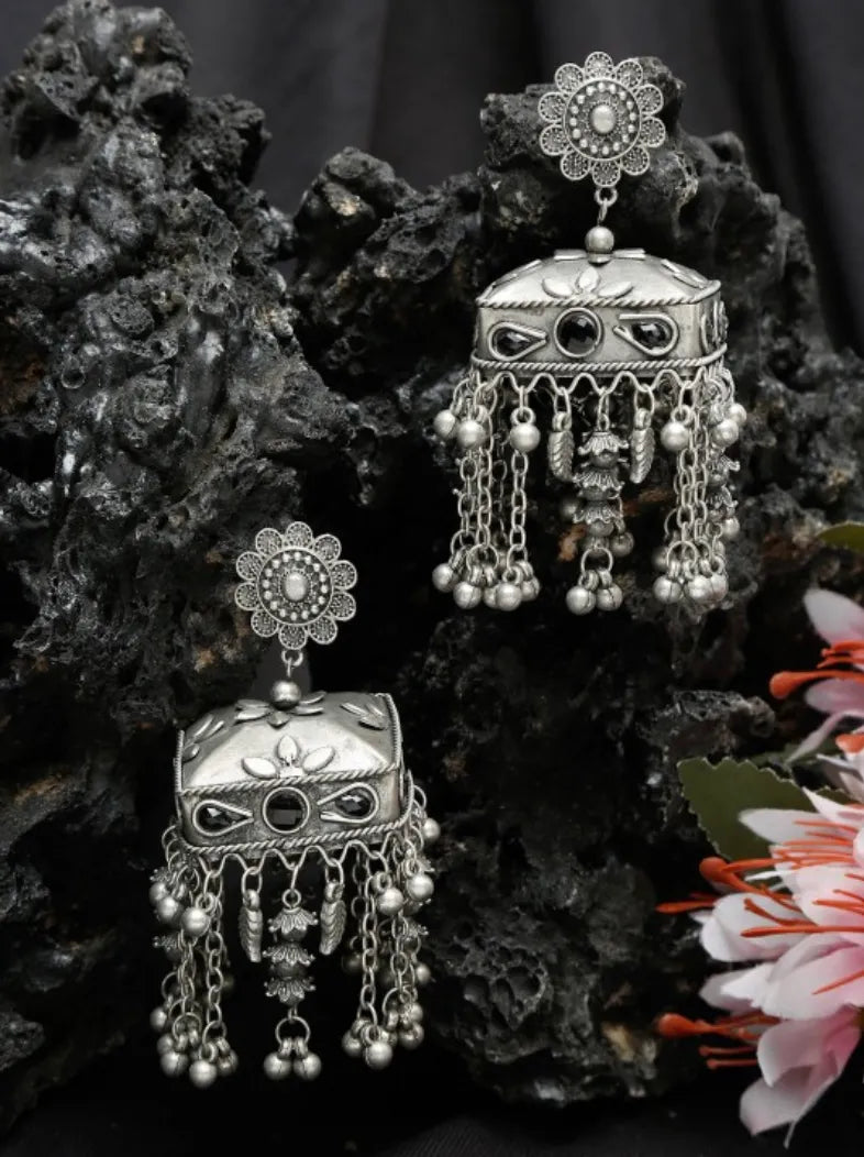 Combo Of 2 Oxidised Silver Dome Shaped Jhumkas - Firstglam