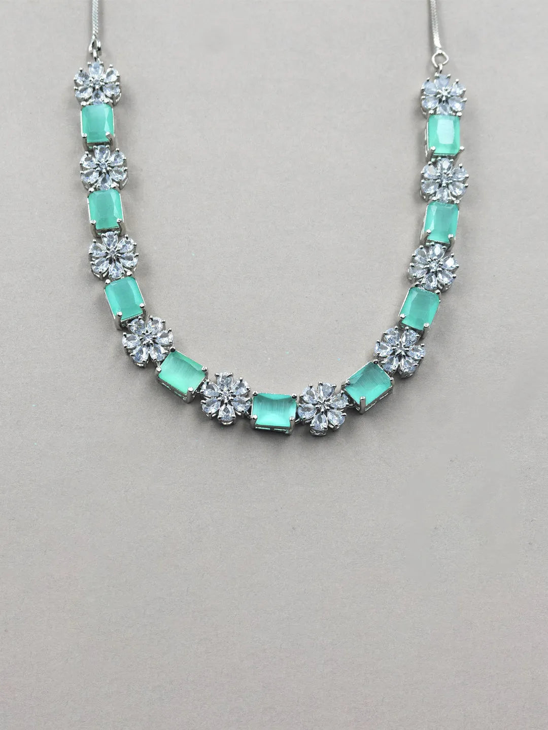 Exquisite Turquoise Flower Motif CZ Sleek Necklace Set