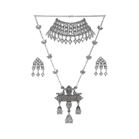 Combo Of 2 Oxidised Silver-Plated Oxidised Stone-Studded Jewellery Set - Firstglam